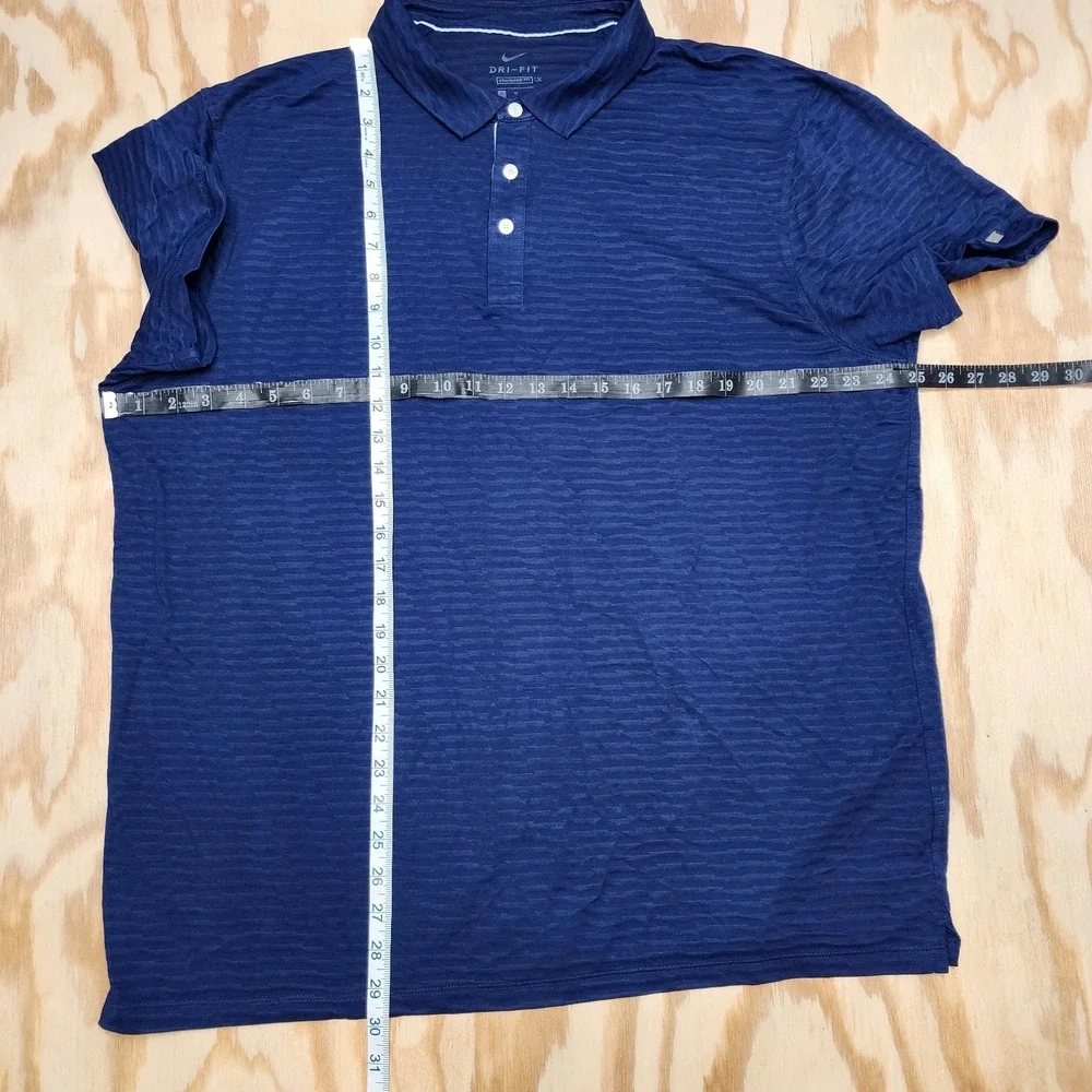 Nike DriFit Polo Shirt Mens XL Quick Dry Dark Blue Breathable‎ Woven Stripes